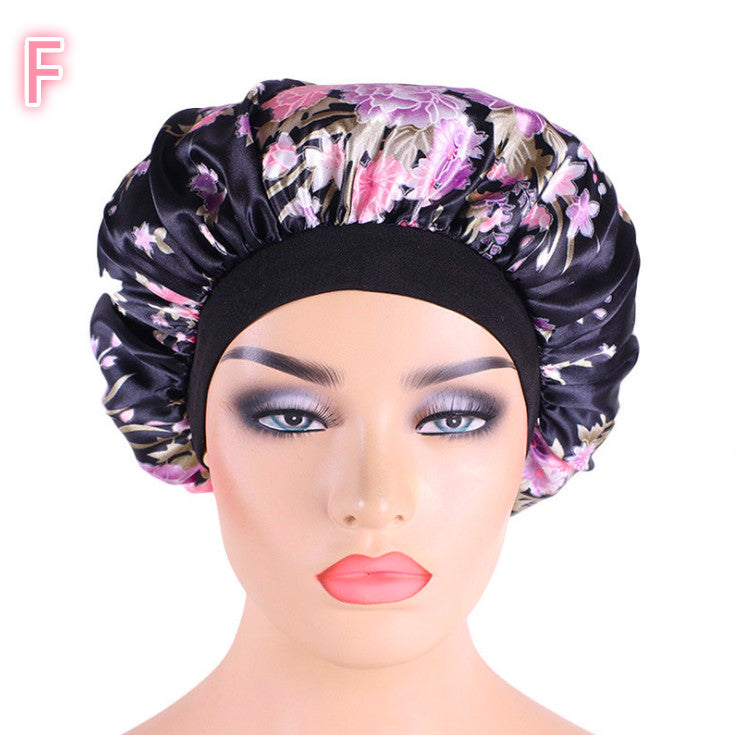 Bonnet de nuit en satin de soie imprimé beauté