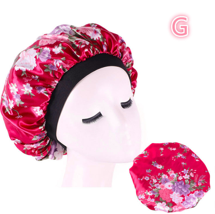 Bonnet de nuit en satin de soie imprimé beauté