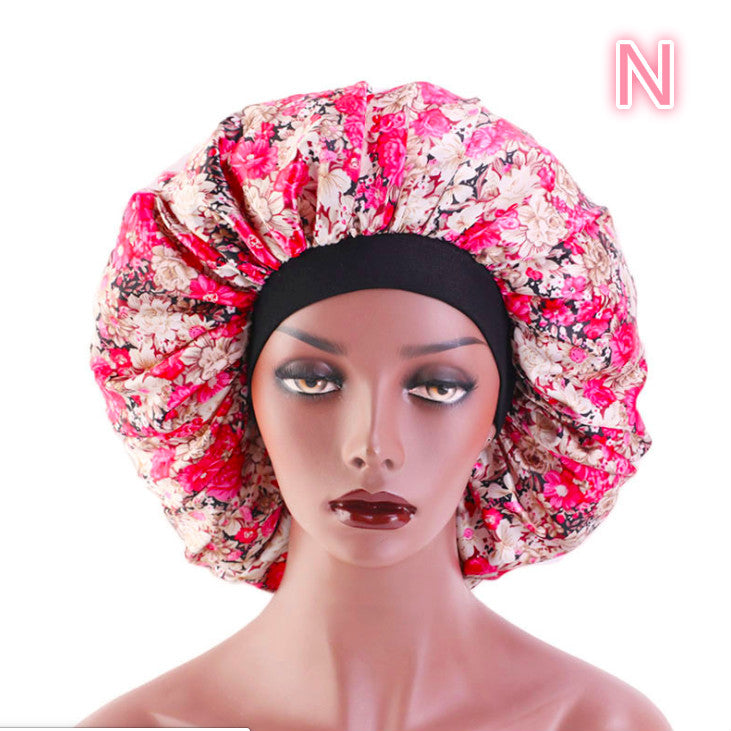 Bonnet de nuit en satin de soie imprimé beauté