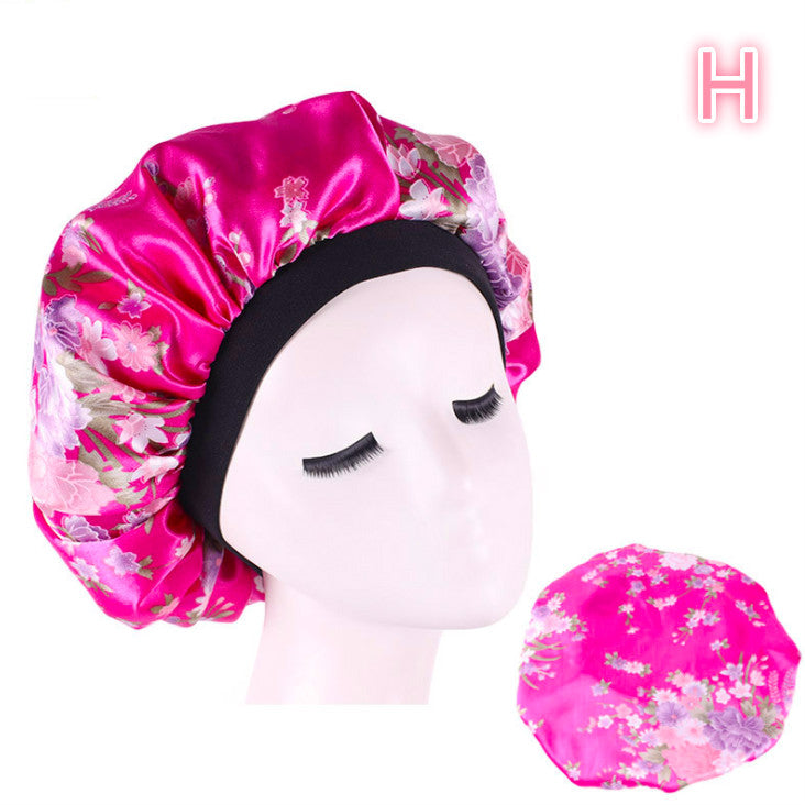 Bonnet de nuit en satin de soie imprimé beauté