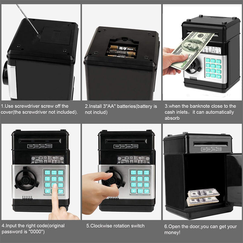 Tirelire électronique, mini distributeur automatique de billets, tirelire à code pour enfants, coffre-fort à motifs.