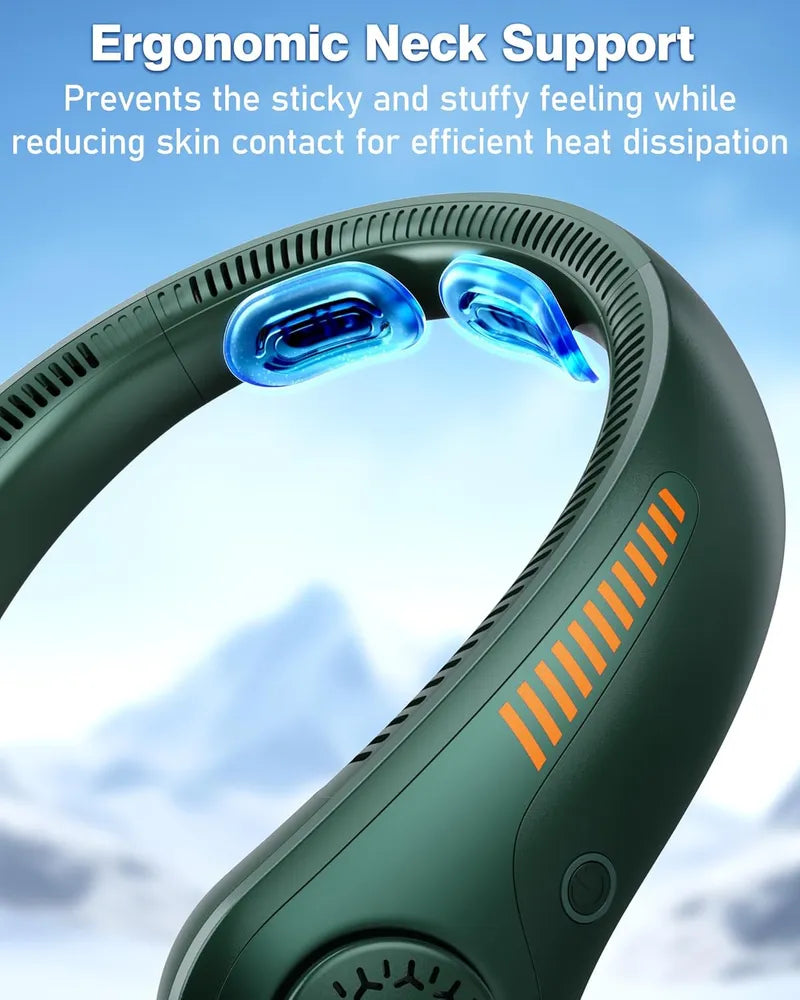 Ventilateur de cou portable - Ventilateur personnel rechargeable avec support pour la nuque, 5 vitesses, silencieux, léger et durable, fonctionne sur piles, refroidissement complet pour les voyages, cadeau d'anniversaire pour hommes et femmes