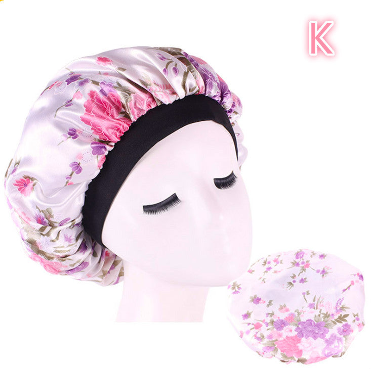Bonnet de nuit en satin de soie imprimé beauté