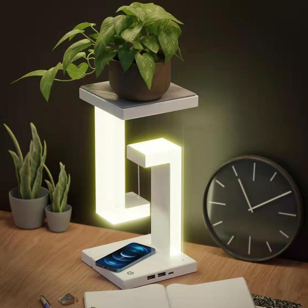 Lampe de table suspendue créative à chargement sans fil pour smartphone, lampe d'équilibre flottante pour la chambre à coucher