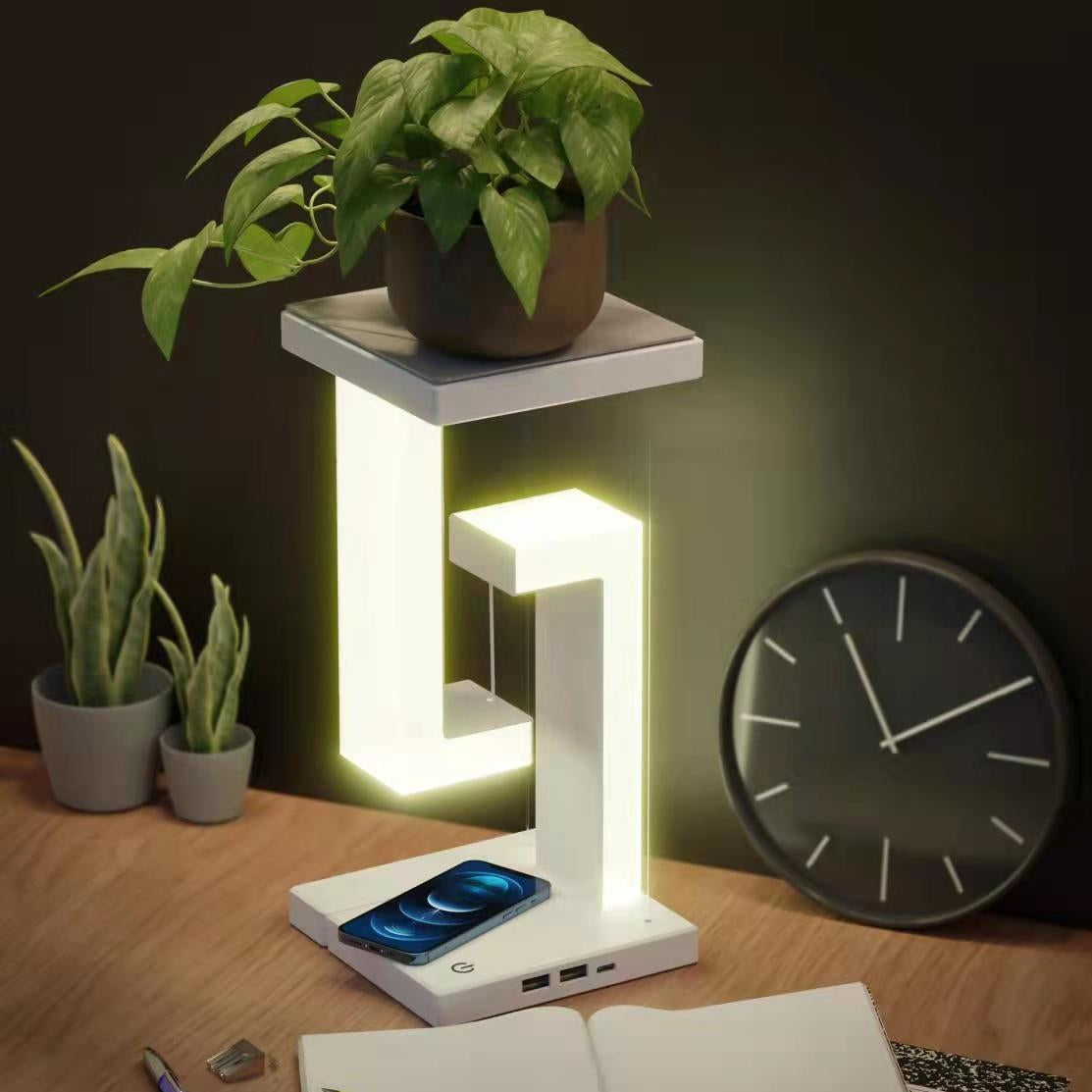 Lampe de table suspendue créative à chargement sans fil pour smartphone, lampe d'équilibre flottante pour la chambre à coucher