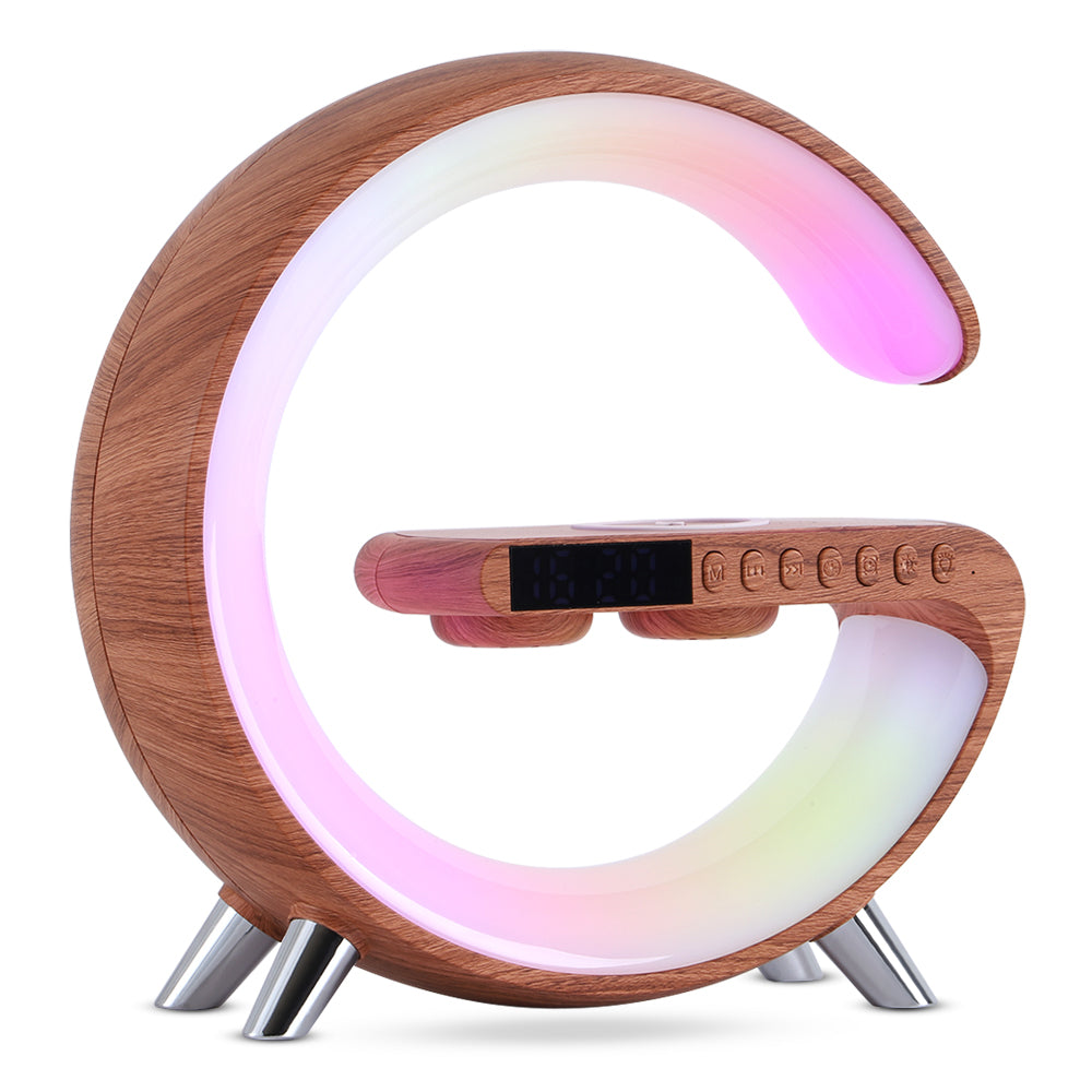 Nouvelle lampe LED intelligente en forme de G avec haut-parleur Bluetooth, chargeur sans fil et application de contrôle pour la décoration de la chambre et de la maison.