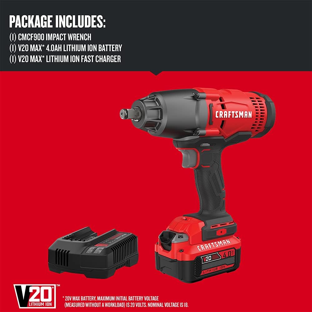 Kit clé à chocs sans fil V20 Rp 1/2 pouce, sans balais, batterie 4 Ah et chargeur inclus (Cmcf900M1)
