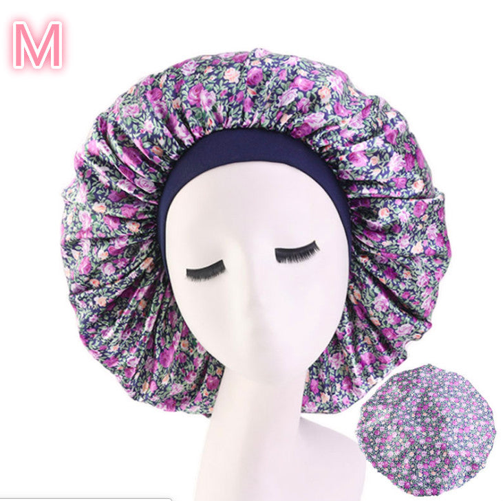 Bonnet de nuit en satin de soie imprimé beauté