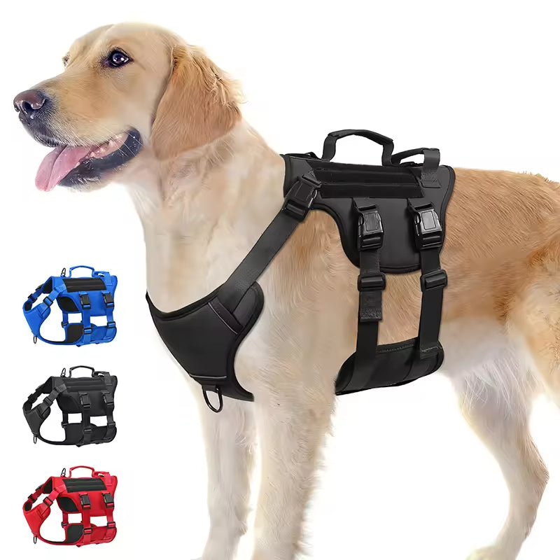 Harnais tactique pour chien de service en nylon durable et résistant à la chaleur, gilet réfléchissant anti-traction réglable avec double poignée pour grands chiens