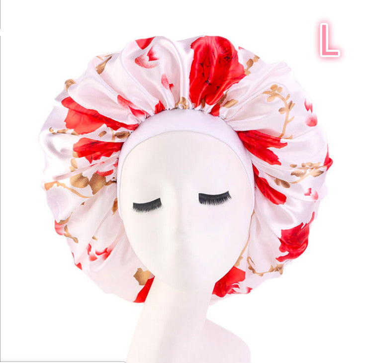 Bonnet de nuit en satin de soie imprimé beauté