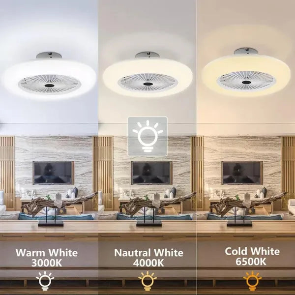 Ventilateur de plafond LED 30 W avec éclairage et télécommande, ampoule E27, plafonnier