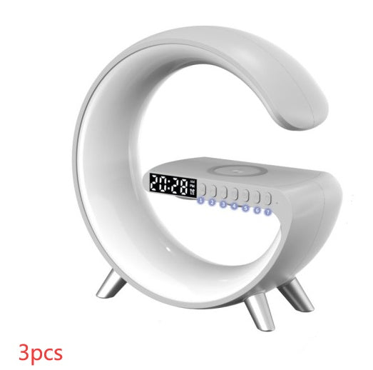 Nouvelle lampe LED intelligente en forme de G avec haut-parleur Bluetooth, chargeur sans fil et application de contrôle pour la décoration de la chambre et de la maison.