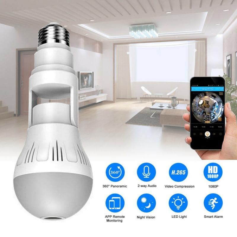 Ampoule lumineuse panoramique cachée à 360° avec caméra Wi-Fi