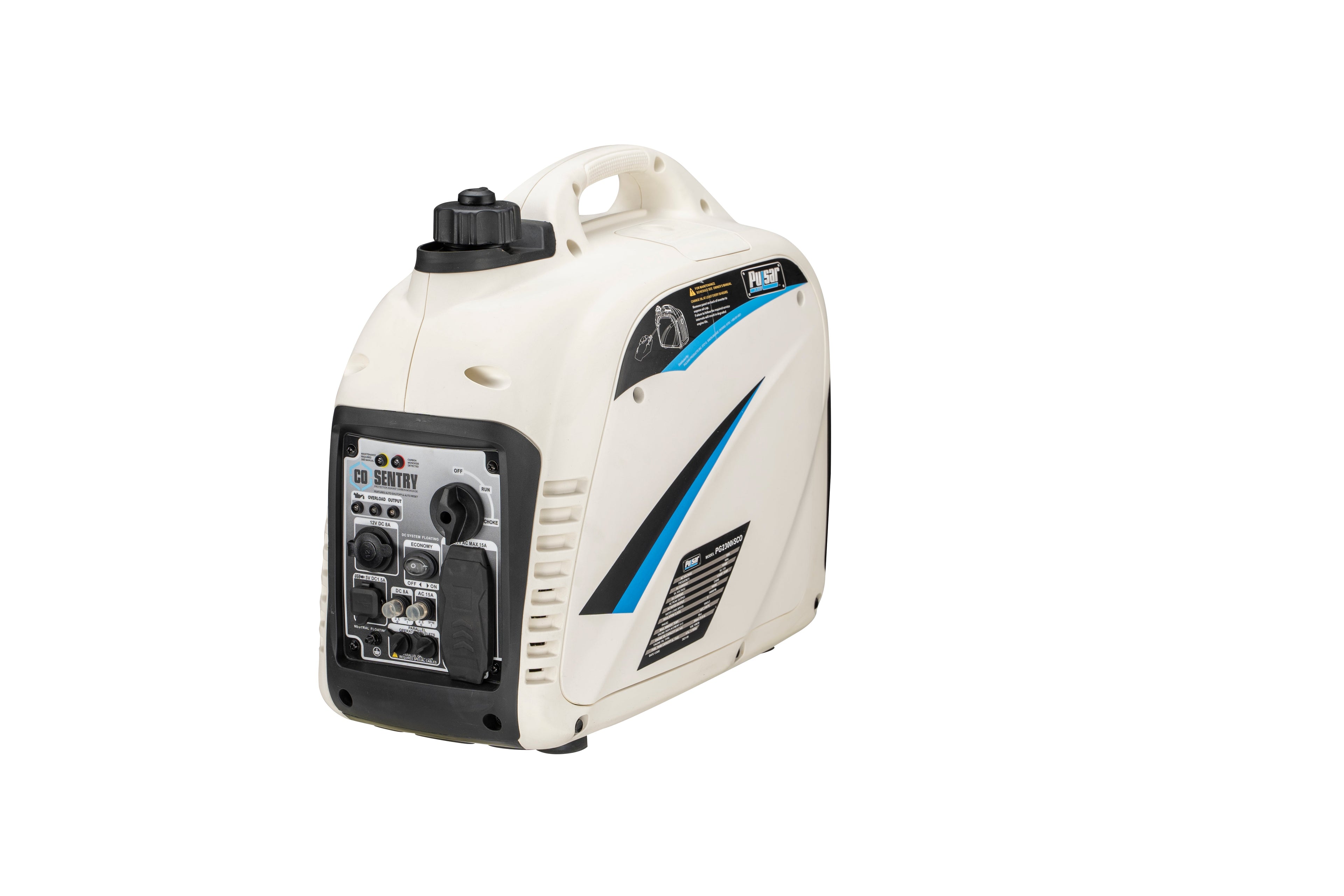 Générateur onduleur portable à essence Pulsar 2 300 W/1 800 W, à démarrage manuel, ultra silencieux, avec système d'arrêt avancé du CO