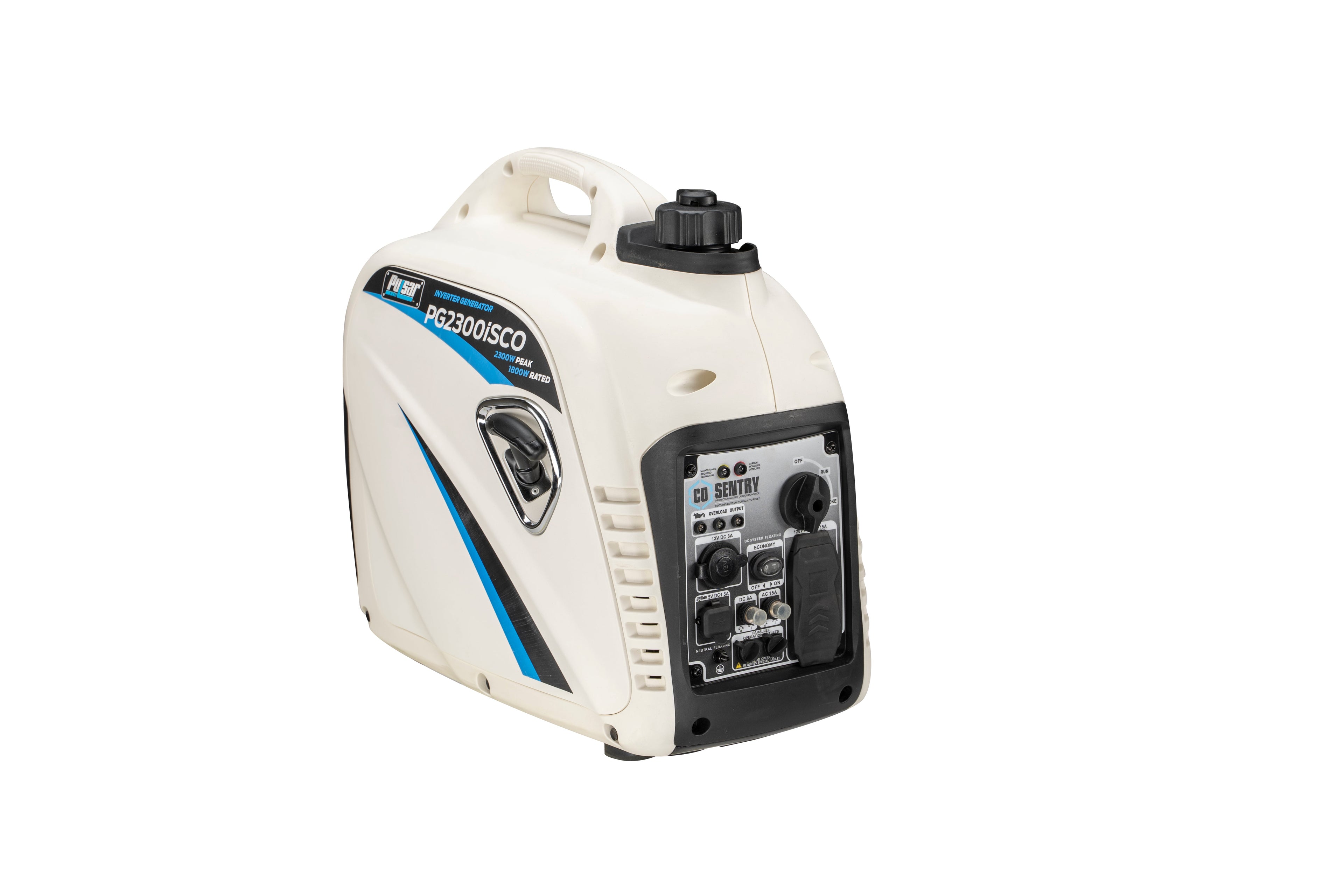 Générateur onduleur portable à essence Pulsar 2 300 W/1 800 W, à démarrage manuel, ultra silencieux, avec système d'arrêt avancé du CO