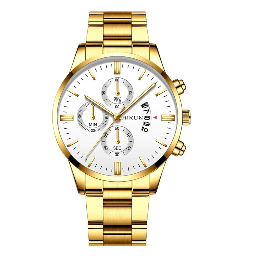 Montre homme de luxe en acier inoxydable noir à quartz, montre-bracelet pour homme d'affaires avec calendrier, Reloj Hombre