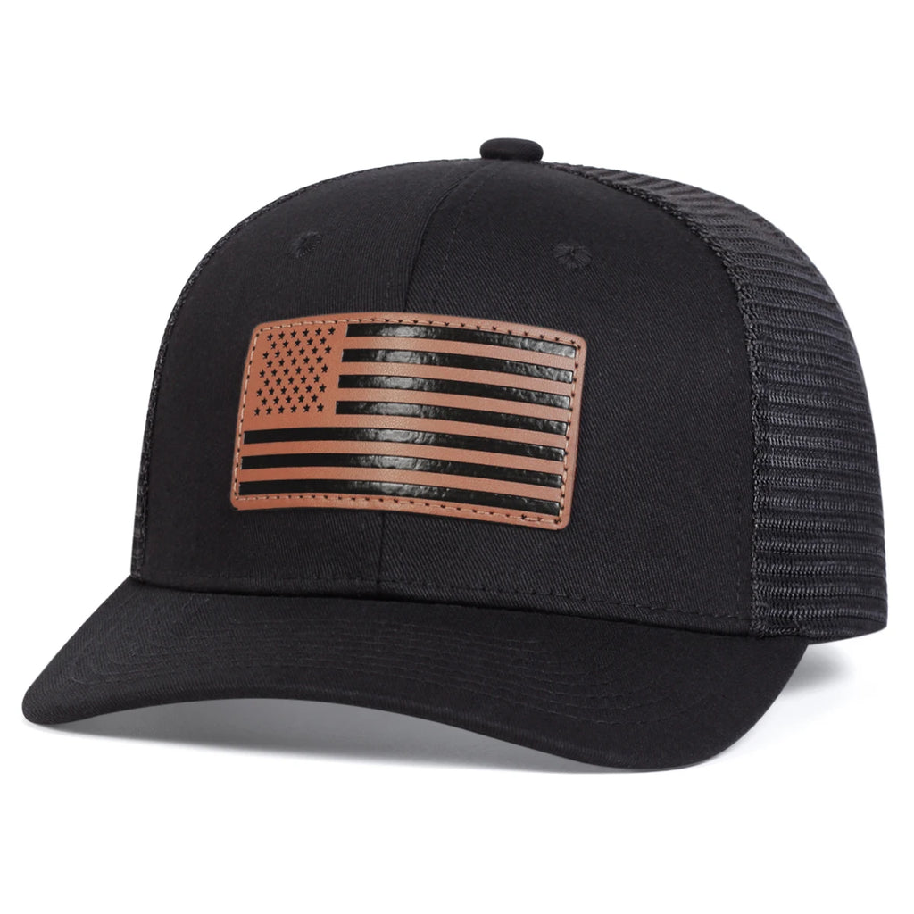 Casquette de baseball unisexe avec étiquette en cuir et drapeau américain, idéale pour le printemps et l'été. Ajustable et décontractée, elle offre une protection solaire optimale.
