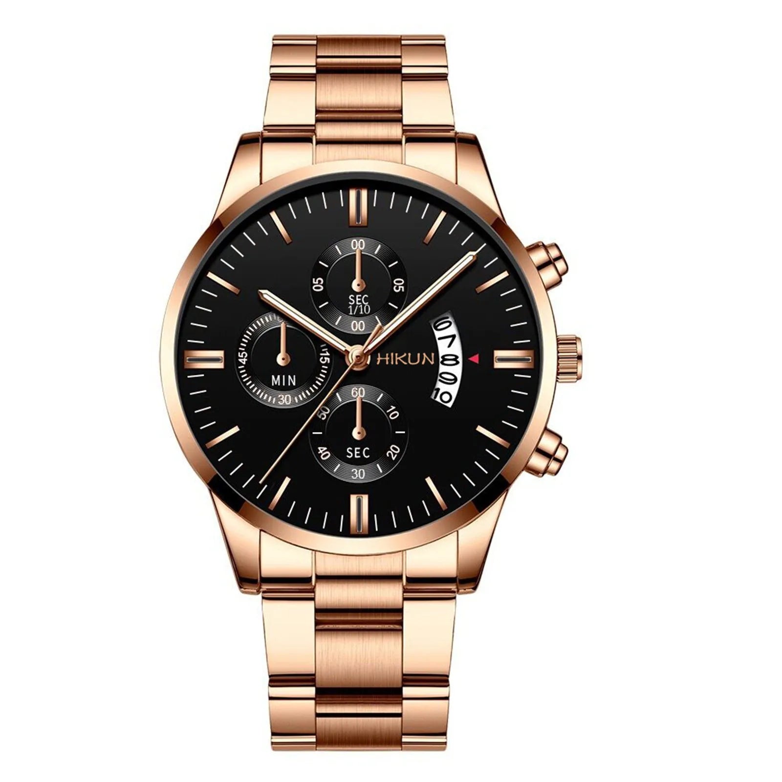 Montre homme de luxe en acier inoxydable noir à quartz, montre-bracelet pour homme d'affaires avec calendrier, Reloj Hombre