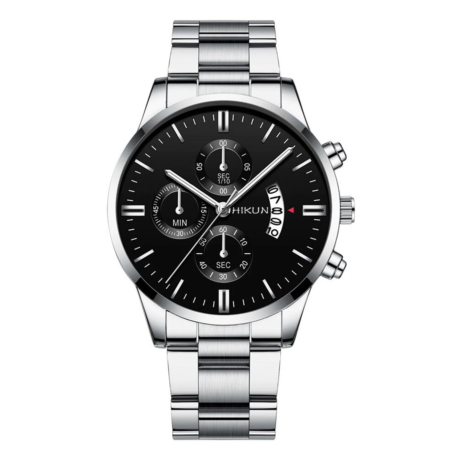 Montre homme de luxe en acier inoxydable noir à quartz, montre-bracelet pour homme d'affaires avec calendrier, Reloj Hombre