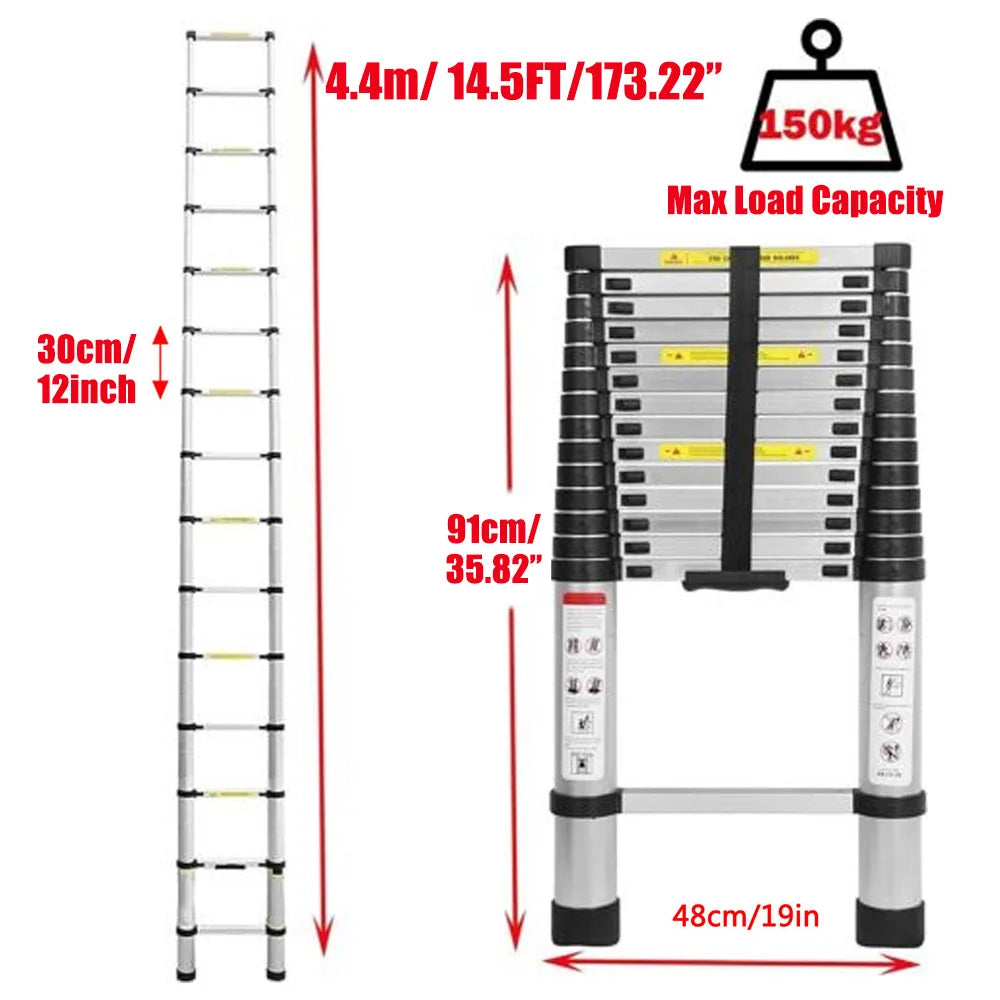 Échelle de grenier télescopique DayPlus, escabeau pliable et extensible en aluminium, portable, conforme à la norme EN131, capacité de 150 kg / 330 lb