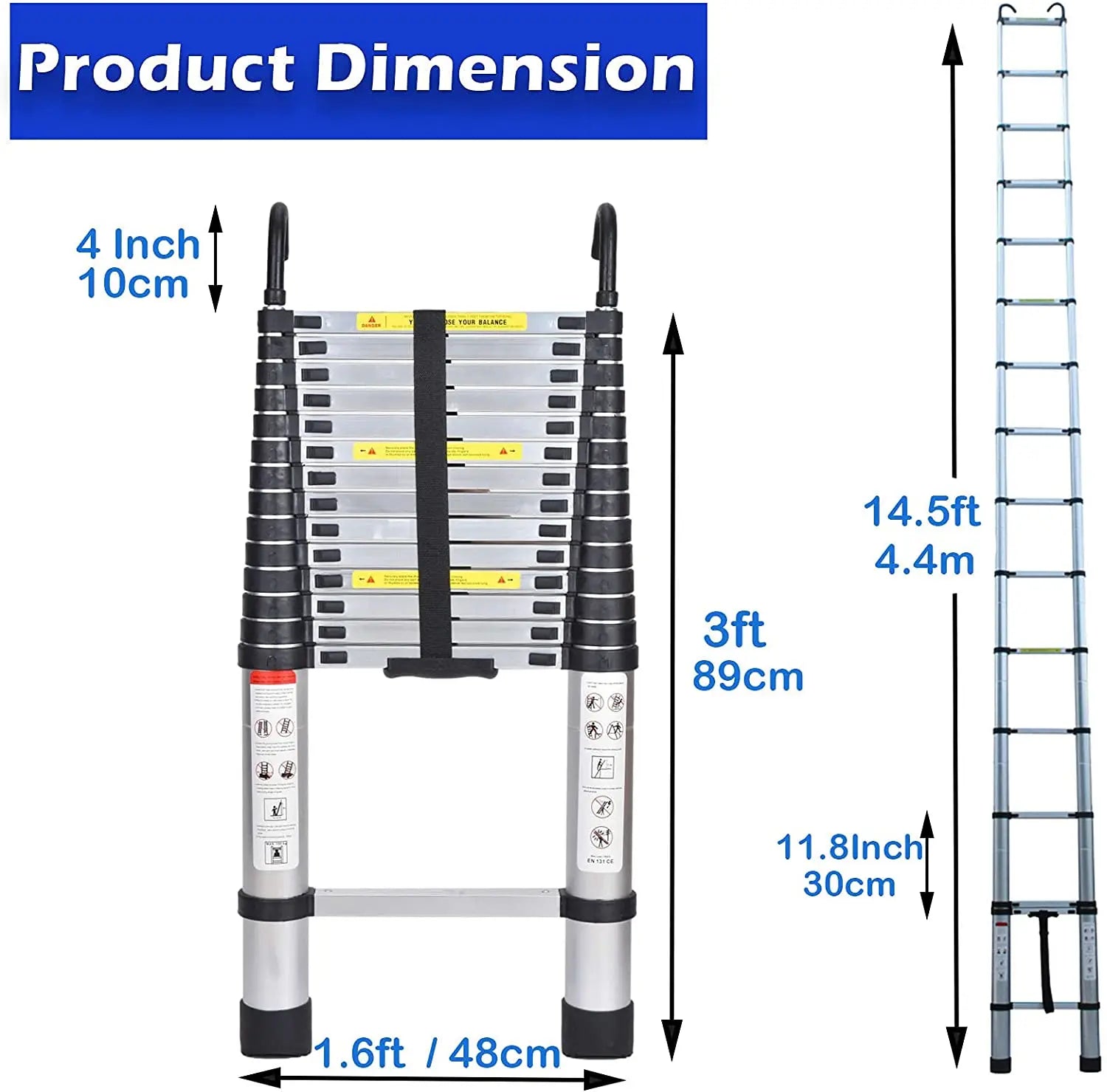 Échelle de grenier télescopique DayPlus, escabeau pliable et extensible en aluminium, portable, conforme à la norme EN131, capacité de 150 kg / 330 lb