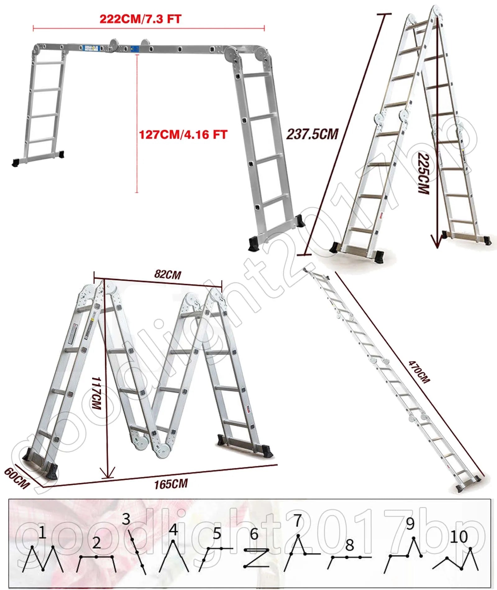 Échelle de grenier télescopique DayPlus, escabeau pliable et extensible en aluminium, portable, conforme à la norme EN131, capacité de 150 kg / 330 lb
