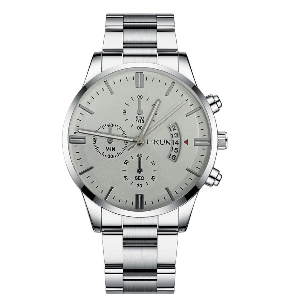 Montre homme de luxe en acier inoxydable noir à quartz, montre-bracelet pour homme d'affaires avec calendrier, Reloj Hombre