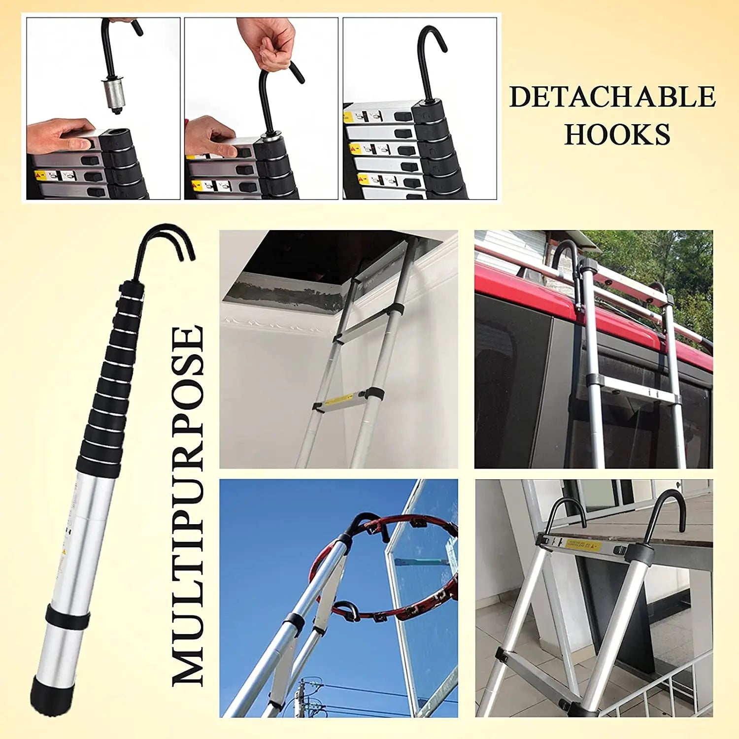 Échelle de grenier télescopique DayPlus, escabeau pliable et extensible en aluminium, portable, conforme à la norme EN131, capacité de 150 kg / 330 lb