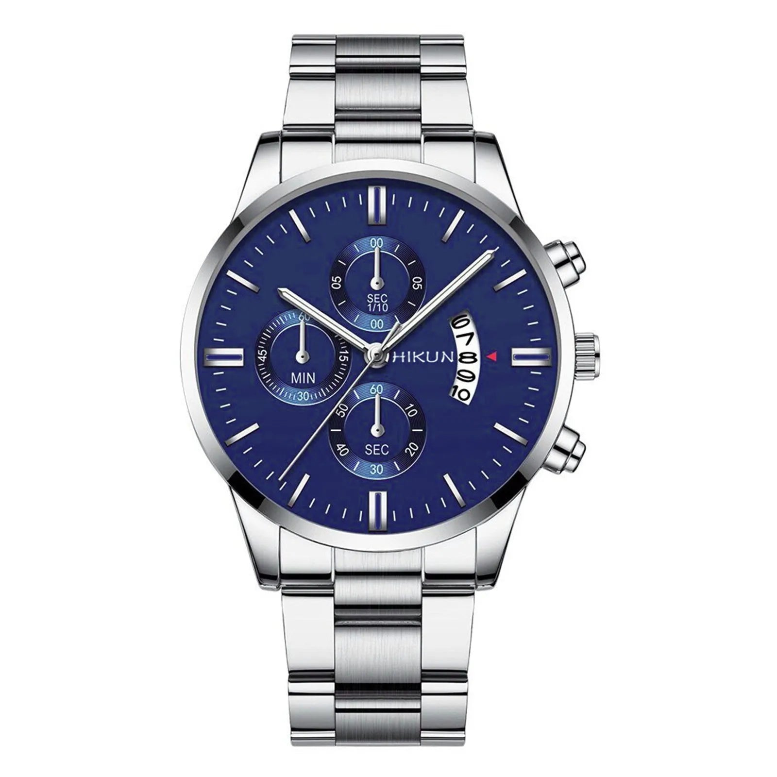 Montre homme de luxe en acier inoxydable noir à quartz, montre-bracelet pour homme d'affaires avec calendrier, Reloj Hombre