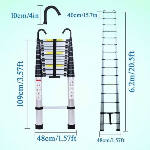 Échelle de grenier télescopique DayPlus, escabeau pliable et extensible en aluminium, portable, conforme à la norme EN131, capacité de 150 kg / 330 lb