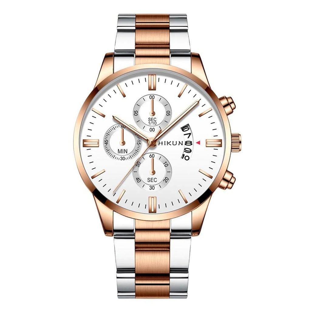 Montre homme de luxe en acier inoxydable noir à quartz, montre-bracelet pour homme d'affaires avec calendrier, Reloj Hombre