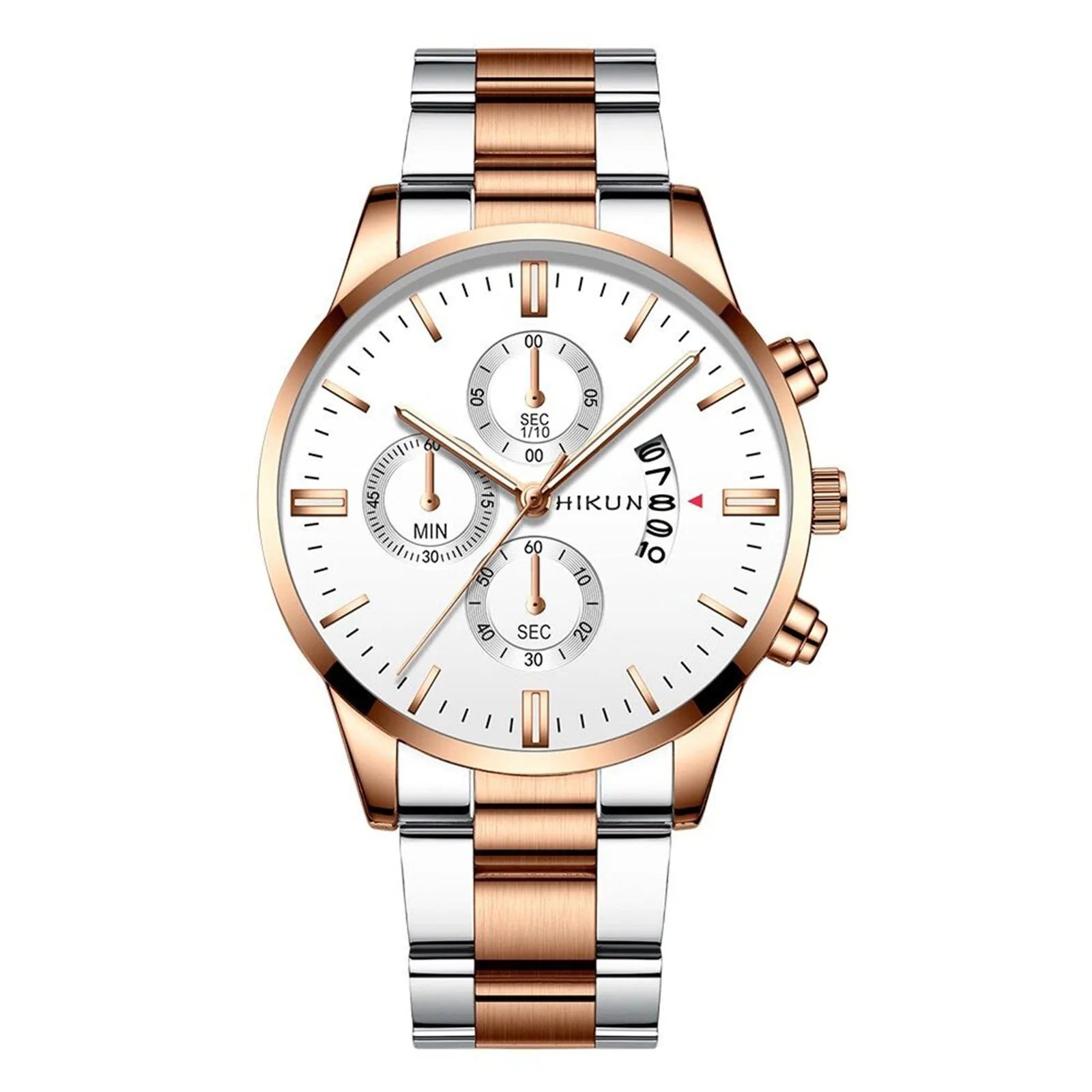 Montre homme de luxe en acier inoxydable noir à quartz, montre-bracelet pour homme d'affaires avec calendrier, Reloj Hombre