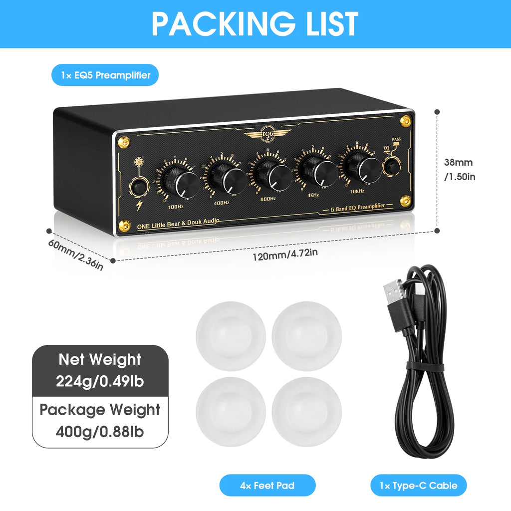 Préamplificateur audio stéréo Nobsound EQ5 2.0 canaux, micro-égaliseur analogique 5 bandes, processeur audio pour la maison ou la voiture