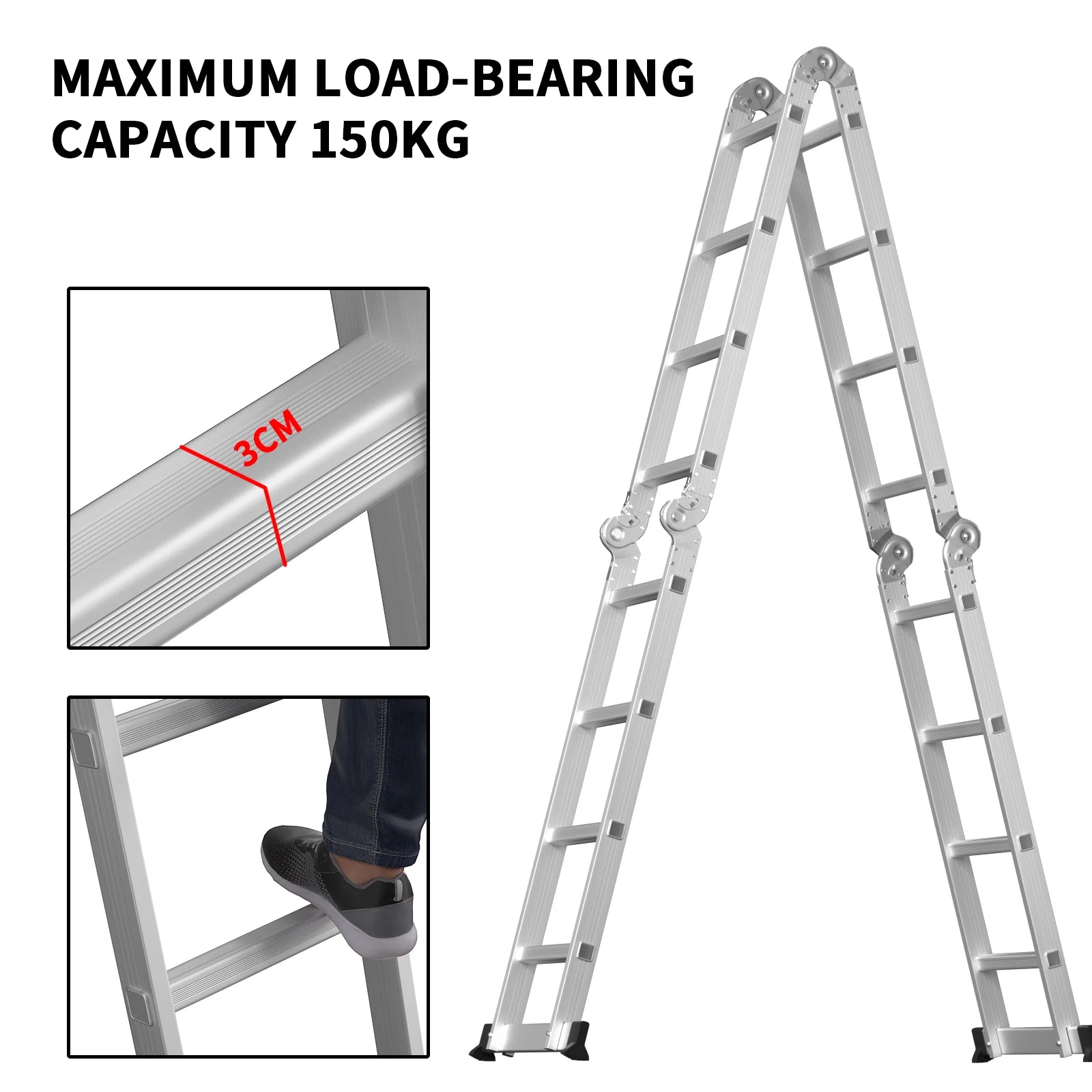 Échelle de grenier télescopique DayPlus, escabeau pliable et extensible en aluminium, portable, conforme à la norme EN131, capacité de 150 kg / 330 lb