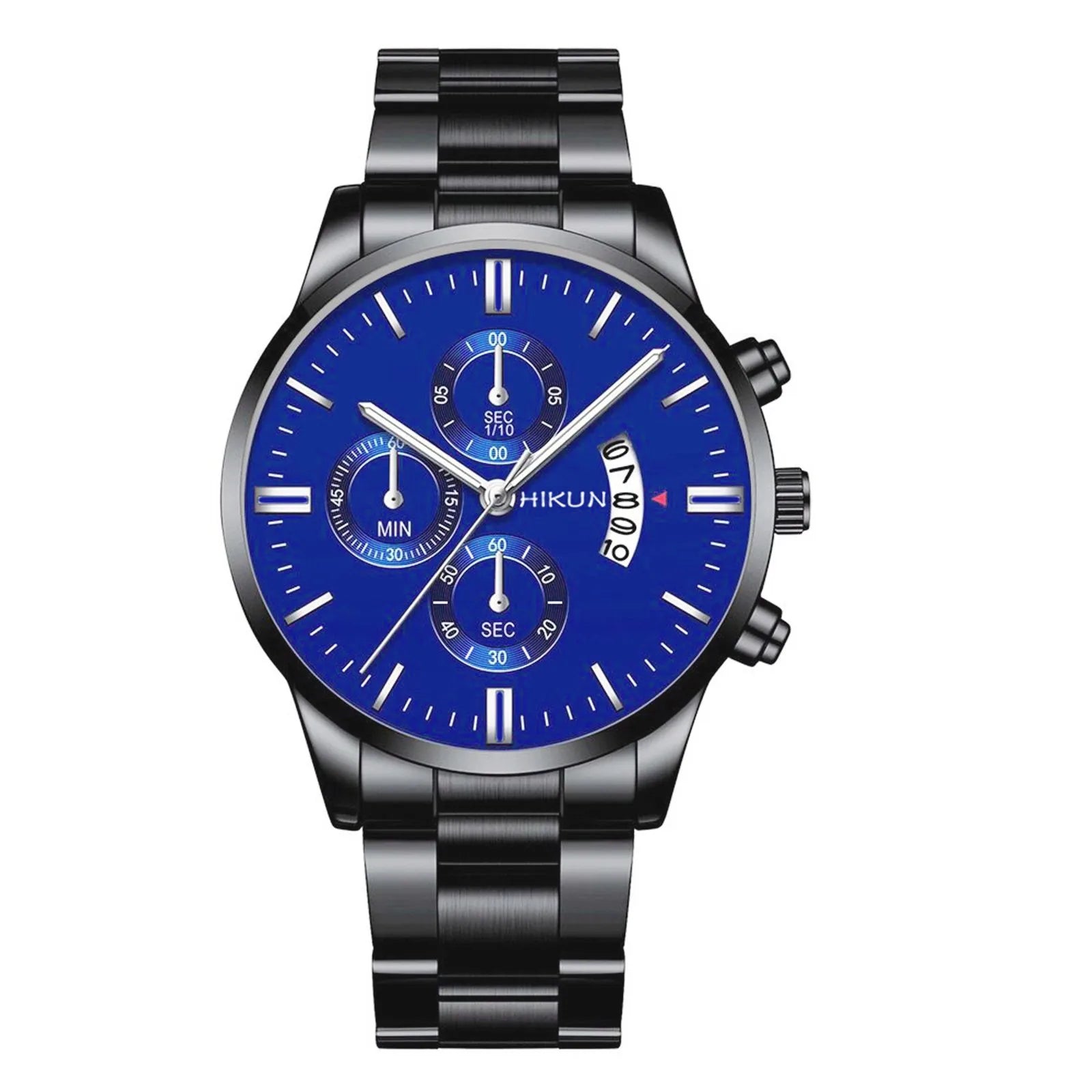 Montre homme de luxe en acier inoxydable noir à quartz, montre-bracelet pour homme d'affaires avec calendrier, Reloj Hombre