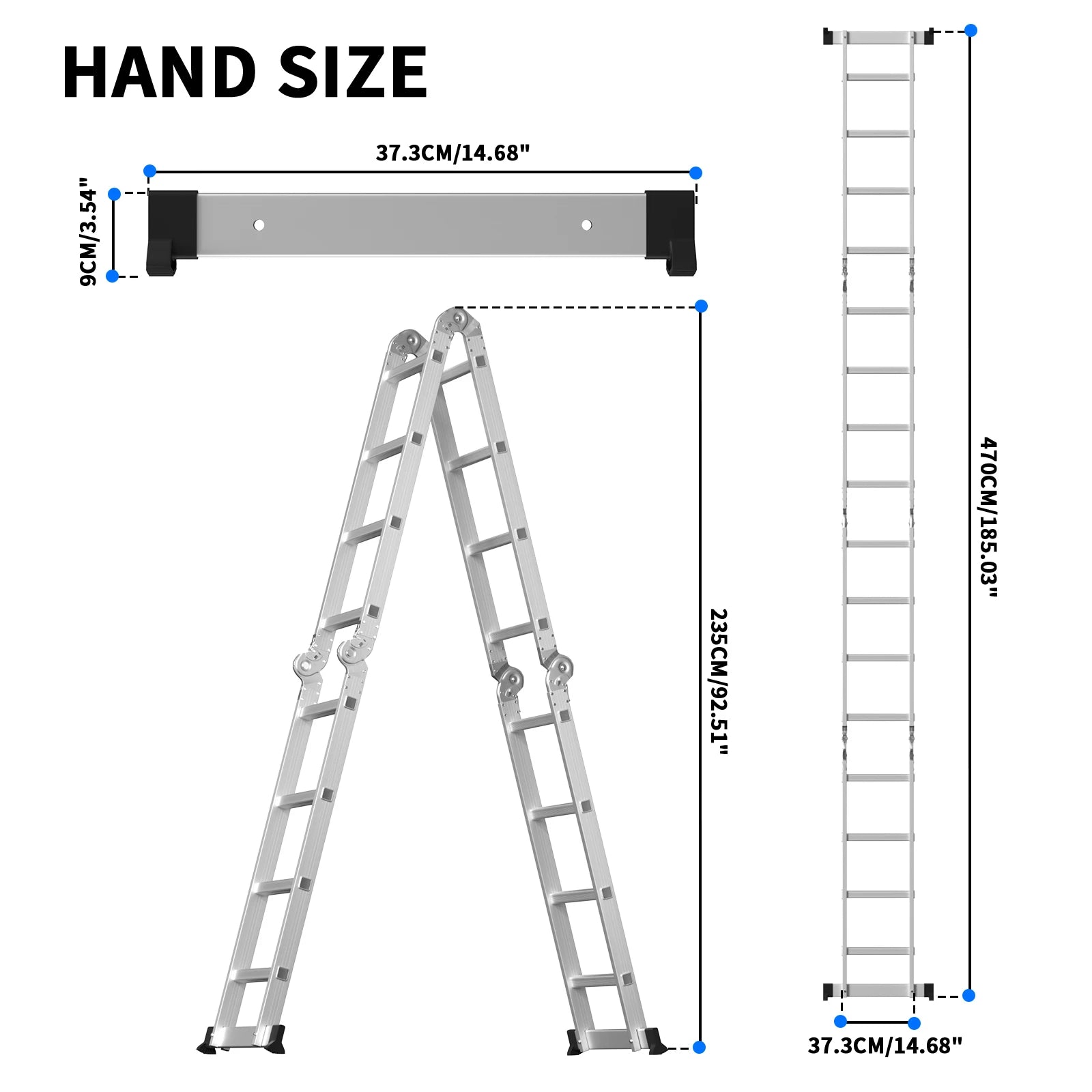 Échelle de grenier télescopique DayPlus, escabeau pliable et extensible en aluminium, portable, conforme à la norme EN131, capacité de 150 kg / 330 lb