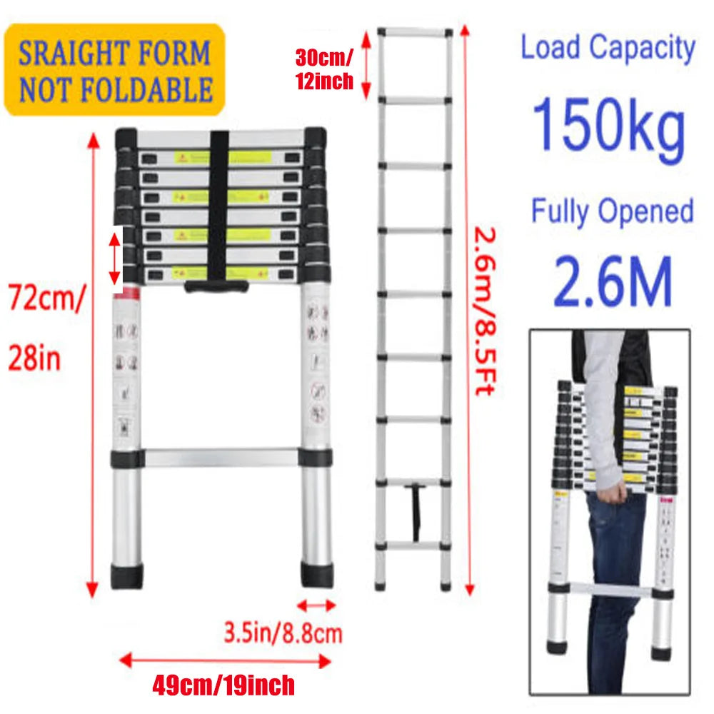 Échelle de grenier télescopique DayPlus, escabeau pliable et extensible en aluminium, portable, conforme à la norme EN131, capacité de 150 kg / 330 lb