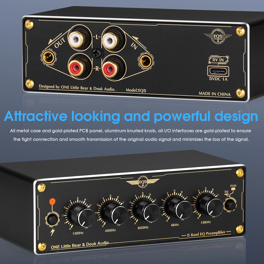 Préamplificateur audio stéréo Nobsound EQ5 2.0 canaux, micro-égaliseur analogique 5 bandes, processeur audio pour la maison ou la voiture