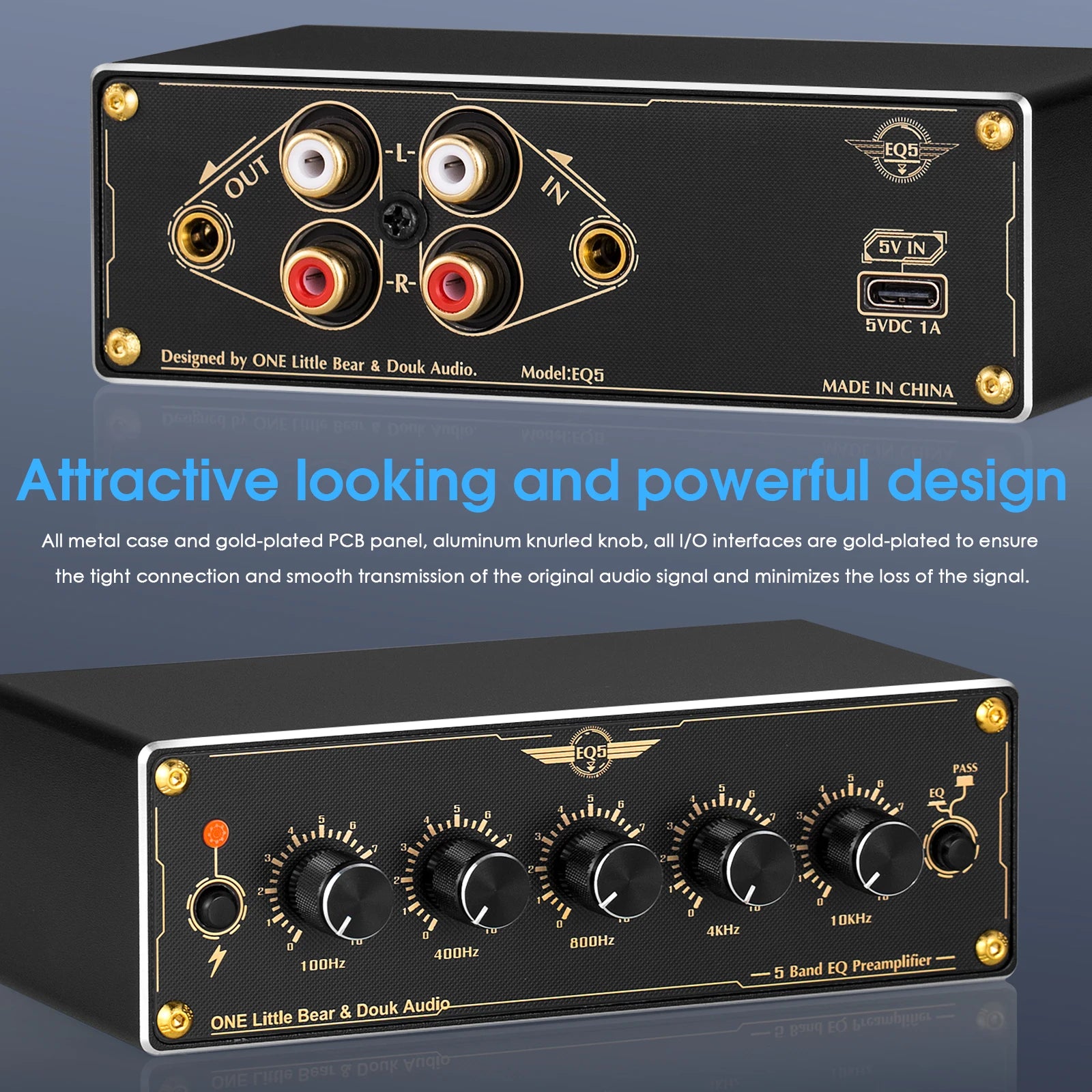 Préamplificateur audio stéréo Nobsound EQ5 2.0 canaux, micro-égaliseur analogique 5 bandes, processeur audio pour la maison ou la voiture