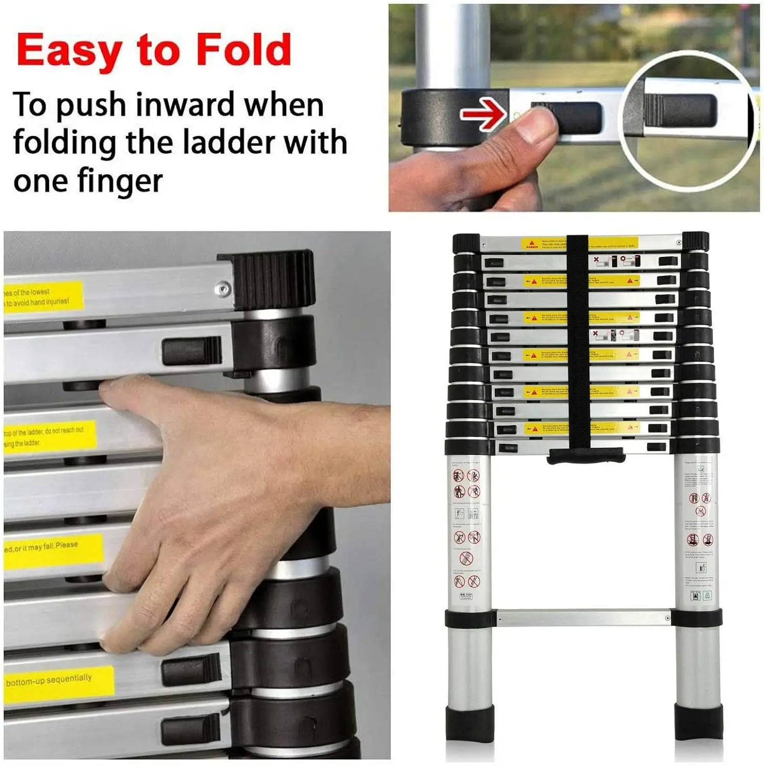 Échelle de grenier télescopique DayPlus, escabeau pliable et extensible en aluminium, portable, conforme à la norme EN131, capacité de 150 kg / 330 lb