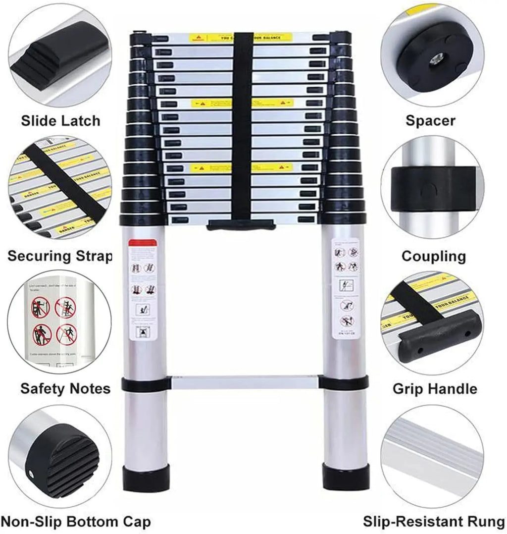 Échelle de grenier télescopique DayPlus, escabeau pliable et extensible en aluminium, portable, conforme à la norme EN131, capacité de 150 kg / 330 lb