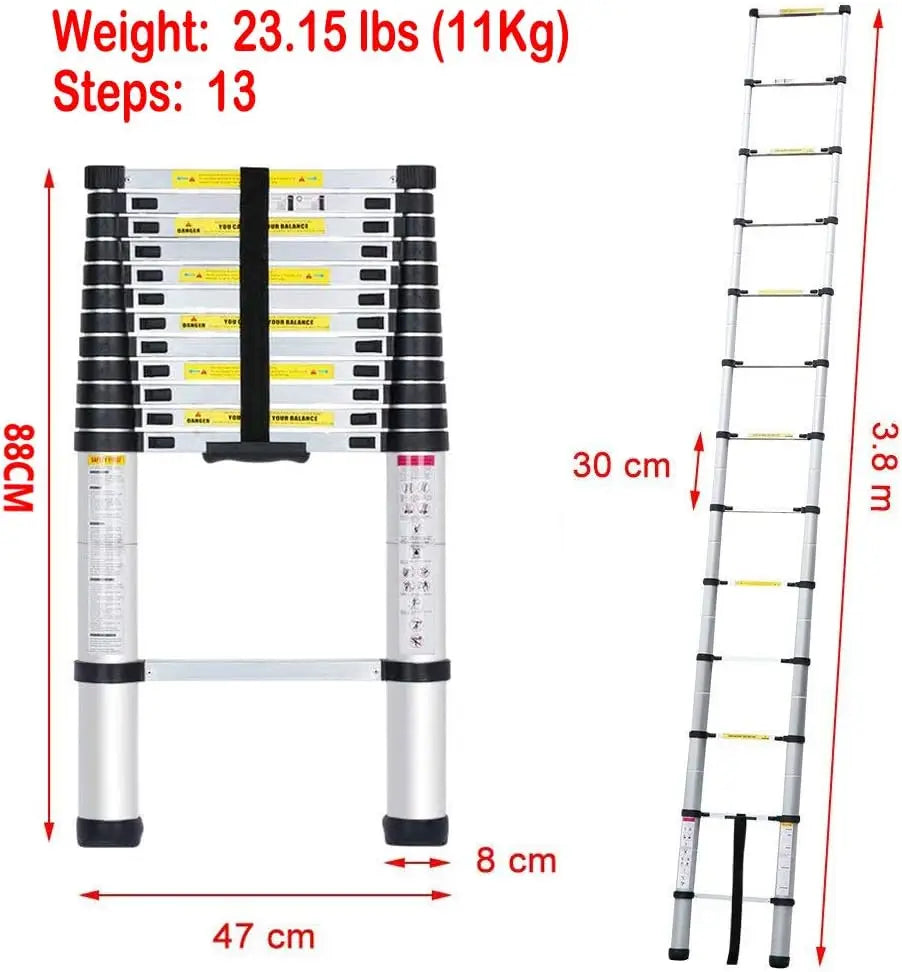 Échelle de grenier télescopique DayPlus, escabeau pliable et extensible en aluminium, portable, conforme à la norme EN131, capacité de 150 kg / 330 lb