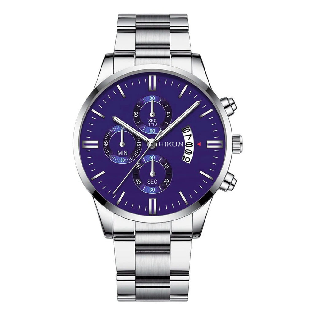 Montre homme de luxe en acier inoxydable noir à quartz, montre-bracelet pour homme d'affaires avec calendrier, Reloj Hombre
