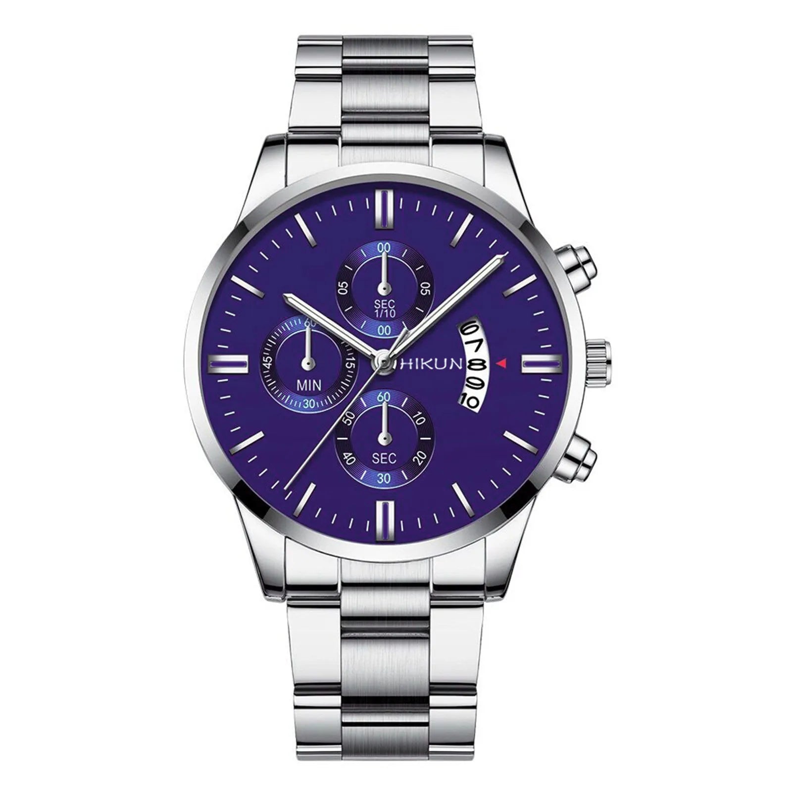 Montre homme de luxe en acier inoxydable noir à quartz, montre-bracelet pour homme d'affaires avec calendrier, Reloj Hombre