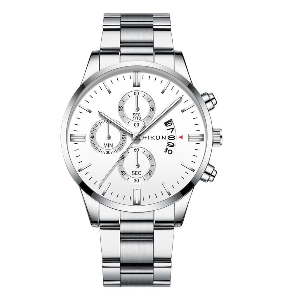 Montre homme de luxe en acier inoxydable noir à quartz, montre-bracelet pour homme d'affaires avec calendrier, Reloj Hombre