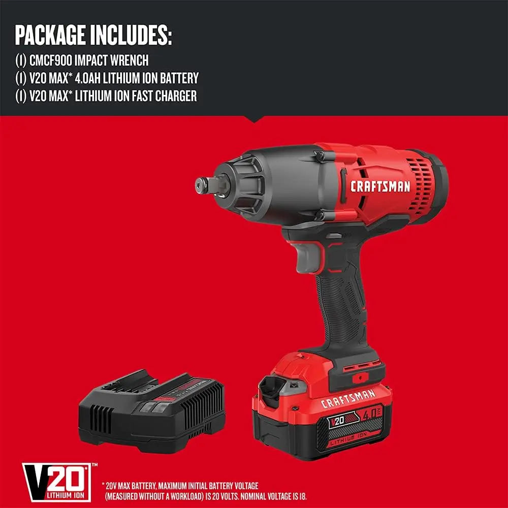 Kit clé à chocs sans fil V20 Rp 1/2 pouce, sans balais, batterie 4 Ah et chargeur inclus (Cmcf900M1)