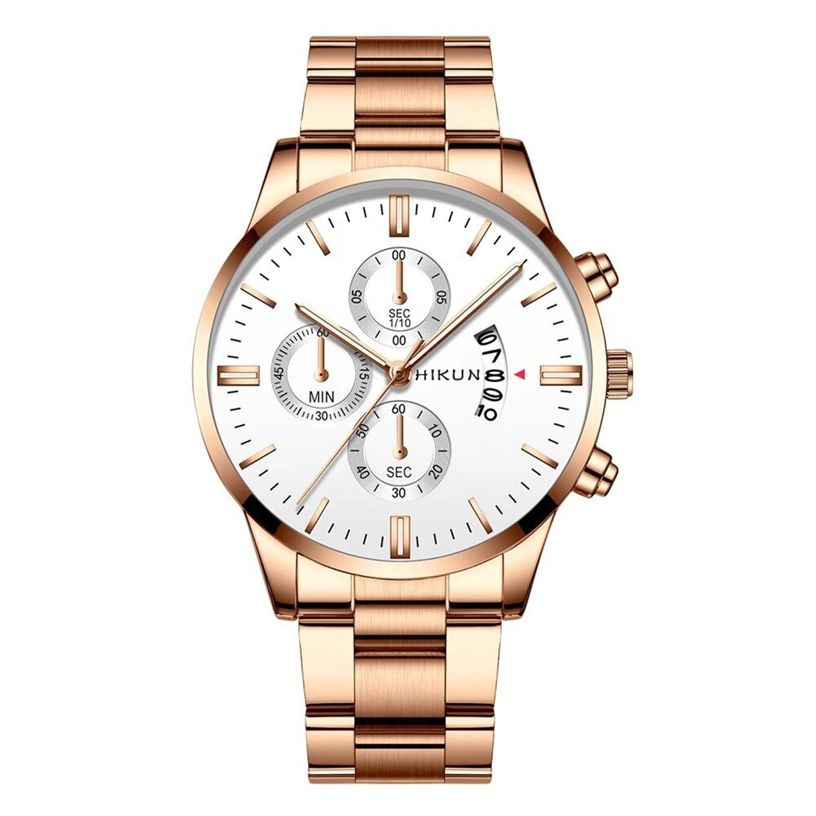 Montre homme de luxe en acier inoxydable noir à quartz, montre-bracelet pour homme d'affaires avec calendrier, Reloj Hombre