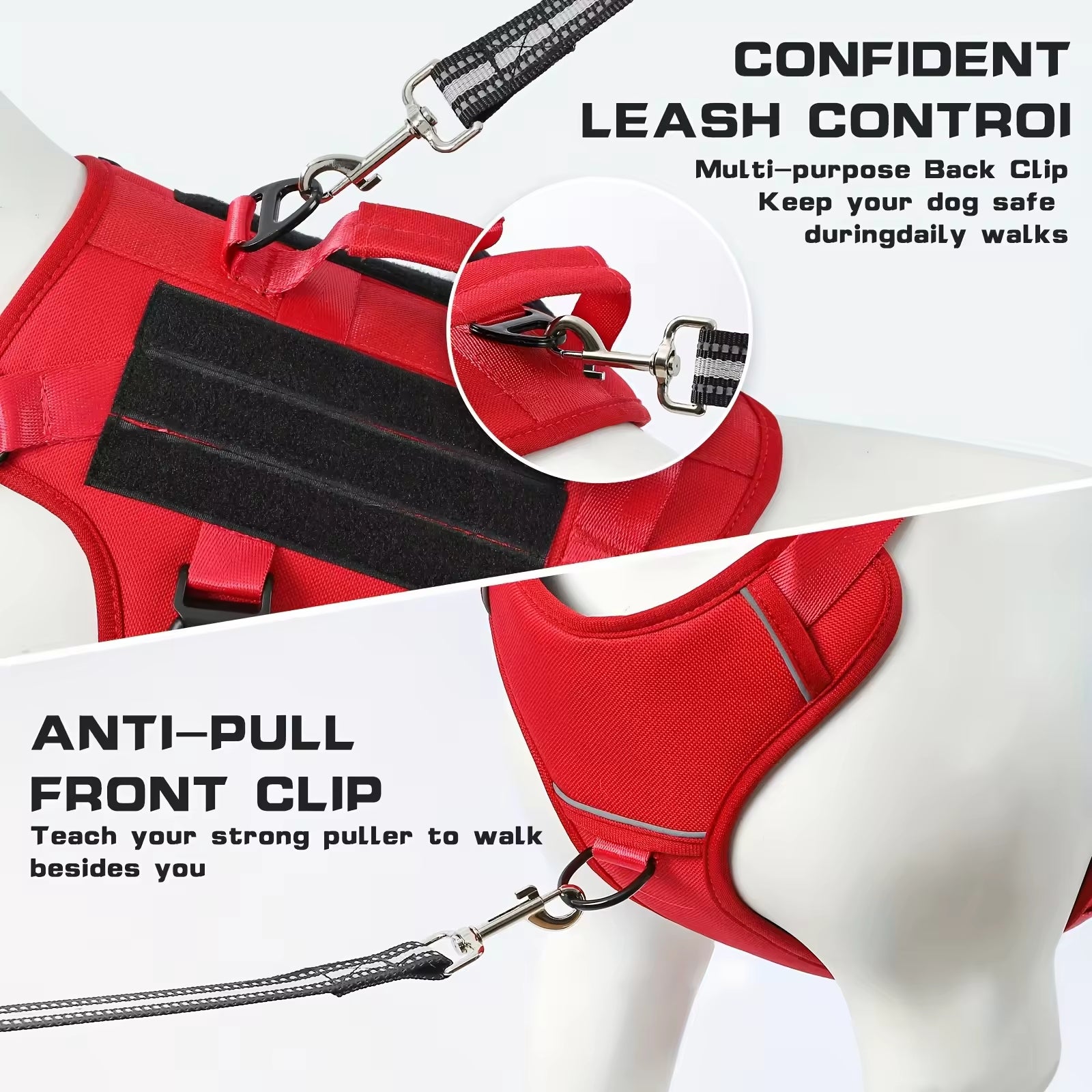 Harnais tactique pour chien de service en nylon durable et résistant à la chaleur, gilet réfléchissant anti-traction réglable avec double poignée pour grands chiens