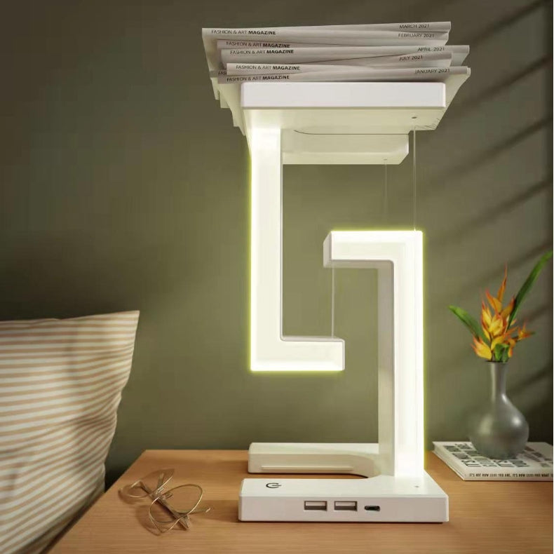 Lampe de table suspendue créative à chargement sans fil pour smartphone, lampe d'équilibre flottante pour la chambre à coucher