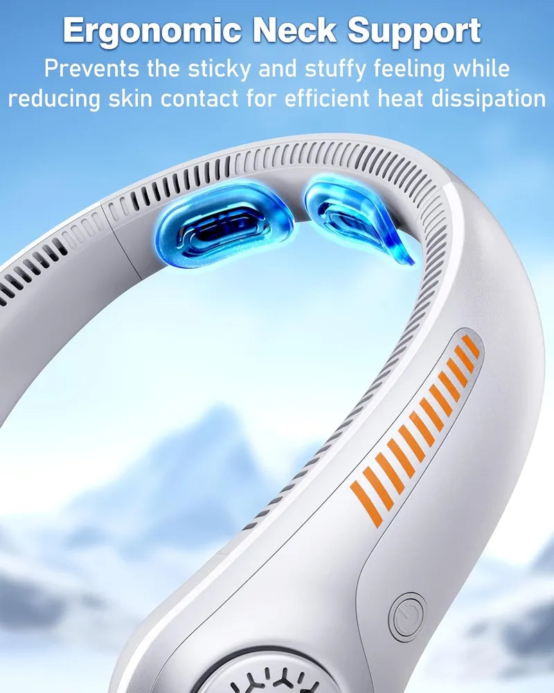 Ventilateur de cou portable - Ventilateur personnel rechargeable avec support pour la nuque, 5 vitesses, silencieux, léger et durable, fonctionne sur piles, refroidissement complet pour les voyages, cadeau d'anniversaire pour hommes et femmes